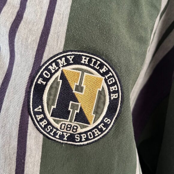 VTG Tommy Hilfiger Sz L Vertical Stripe Varsity Sports Rugby Shirt - Picture 6 of 14